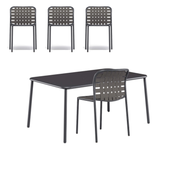 EMU Tavolo Yard nero 160X97CM + 4 Sedie